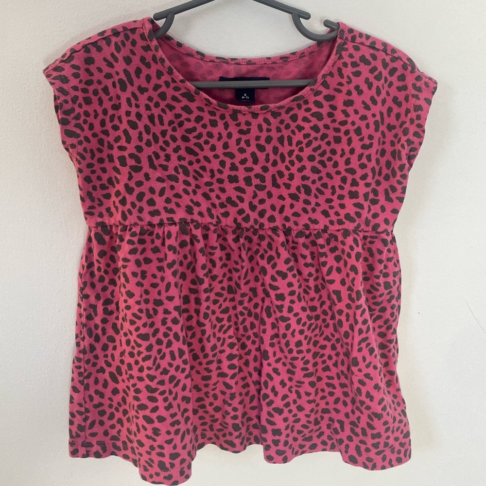 GAP Girls Pink and Black Leopard Print Tee